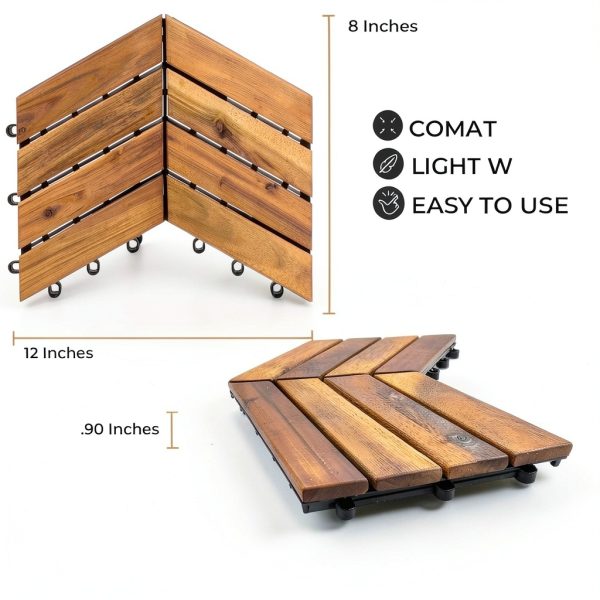 Interlocking Deck Tiles Herringbone Acacia Flooring Majestick Goods-6