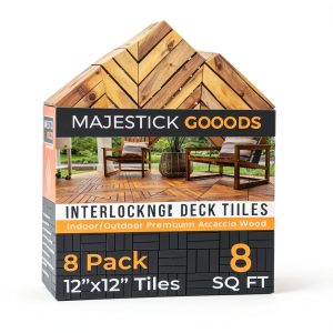 Interlocking Deck Tiles 8 Pack Diagonal - Snap Together Wood Flooring | 12 x 12 Acacia Hardwood Outdoor Flooring for Patio | Floor Decking Tile - Balcony Backyard Decor, Outside Wooden Patio Pavers-0