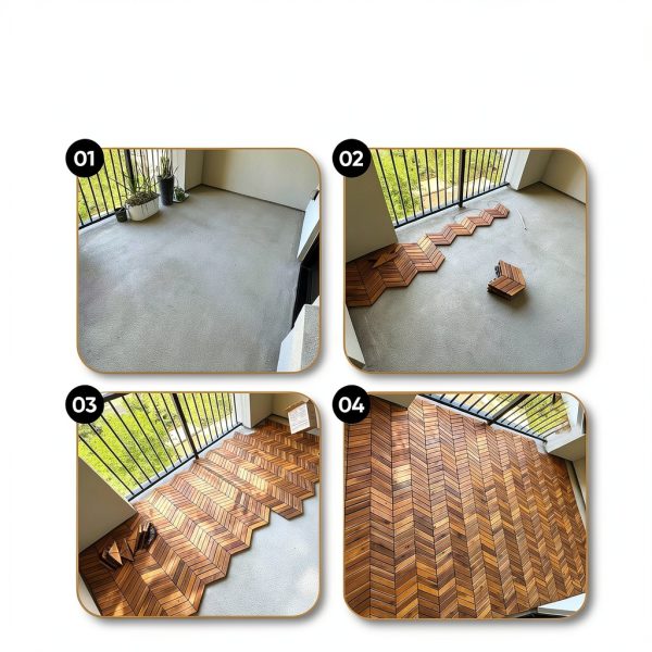 Interlocking Deck Tiles Herringbone Acacia Flooring Majestick Goods-7