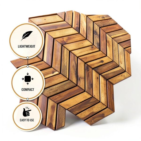 Interlocking Deck Tiles Herringbone Acacia Flooring Majestick Goods-2