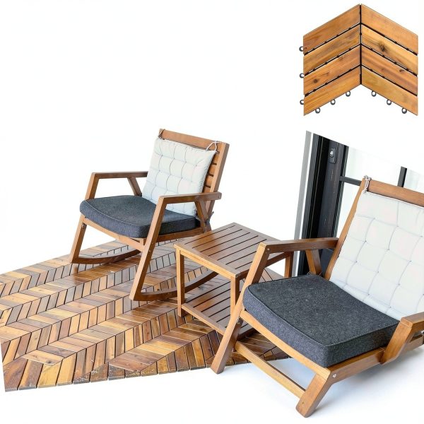 Interlocking Deck Tiles Herringbone Acacia Flooring Majestick Goods-1